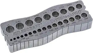 Milescraft 1307 Drill Block PRO All-Metal Handheld Drilling Guide for Straight Holes. 25 Drill Guides in One! 1/8 to 1/2 in 1/64 Increments. Dual V-Groove Design for Round Stock & Corners