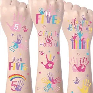 Officially a Handful 5th Temporary Tattoos - 96PCS Officially a Handful 5th Birthday Decorations Favors, Five High Hi Tattoo Stickers, Bday Decor Gifts Supplies Prizes Rewards
