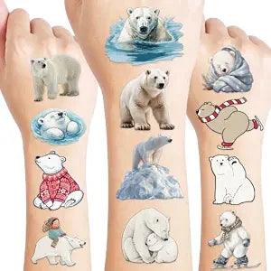 96PCS Polar Bear Temporary Tattoos ��� Winter Arctic Theme Birthday Party Decorations, Cute Animal Stickers for Kids Boys Girls, Party Favors, School Prizes &