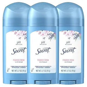 Secret Wide Solid Antiperspirant and Deodorant for Women, 24hr Sweat and Odor Protection, Stay Fresh & Dry All Day Long, pH-Balanced Formula, Powder Fresh Scent, 2.7 oz (3 pack)