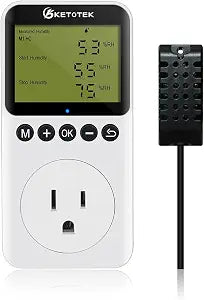 KETOTEK Digital Humidity Controller Outlet Plug with Sensor Probe, 120V Humidistat Controller Plug for Reptile Mushroom Greenhouse, Humidity Switch Outlet