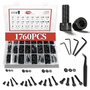 Metric Screw Assortment Kit, M2 M3 M4 M5 Bolt Assortment with Bolts and Nuts, Hex Socket Cap Head M Screws for 3D Printer Black Zinc Plated Grade 12.9 Alloy Steel