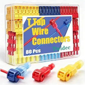 Twidec/Quick Splice Wire Terminals T-TAP Disconnect Self-Stripping 22-10 AWG with Nylon Fully Insulated Male Spade Electrical Terminals Kit for Automotive Marine