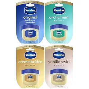 Vaseline Lip Therapy Mini Variety 4-Pack (Arctic Mint, Crème Brûlée, Vanilla Swirl & Original) Moisturizing Lip Care for Healing Dry, Chapped Lips, 0.25 Oz Ea