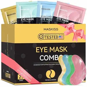 Maskiss Under Eye Patches(25 Pairs), 24K Gold, Caffeine, Hyaluronic Acid, Aloe Vera Eye Masks for Dark Circles Puffy Eyes Undereye Bags, Eye Skin Care Gift Set for Bachelorette Party Favors