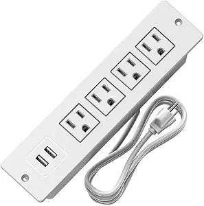 Recessed Power Strip Flush Mount Charging Station with USB Plug Multiple Surge Protector Hidden Outlet Extender with Extension Cord for Home Office Furniture Nightstand Bed Conference Table (White)