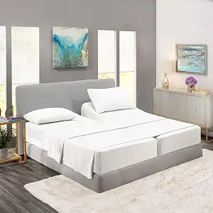 Rajlinen 5-Piece Split King Sheet Set for Adjustable Beds ��� Soft Cooling Deep Pocket Sheets, Luxury Breathable Bedding, Fits Up to 16" Mattress, Split King Sheets Set, White Solid