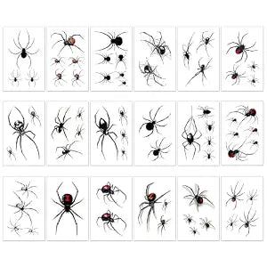 18pcs Spider Temporary Tattoos, Waterproof Water Transfer Stickers Halloween Face & Body Tattoo Stickers for Adults Kids Costume Accessories for Halloween Party Cosplay