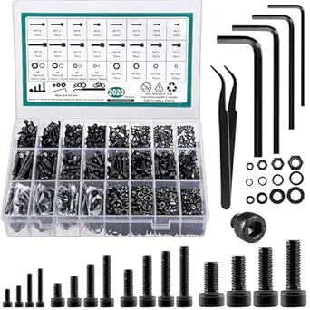 2024 Pcs Metric Screw Assortment, Bolts and Nuts Assortment Metric Machine Screw Assortment M2 M3 M4 M5, 12.9 Alloy Steel Black Zinc Plated Hex Socket Head Screws Nuts Bolts and Washers Set