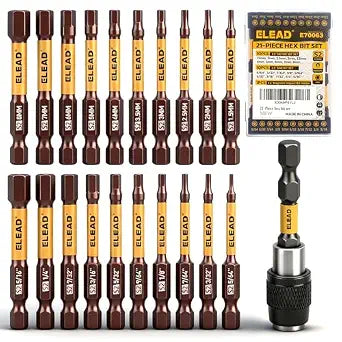 21-Piece 2.5" Allen-Wrench Hex Drill Bit Set, Durable Impact Allen Key Set, Long-Lasting Strong Magnetic Hex Screwdriver Bit Set, SAE & Metric Size, Mechanic Automotive Furniture DIY Home Repairs