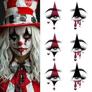 10 Pcs Halloween Face Makeup Tattoos Stickers Clown Eyeshadow Fake Temporary Tattoo for Masquerade Day of Dead Carnival Party Decoration (10, Red Black, Medium)