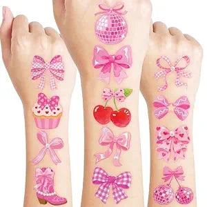120 PCS Pink Bow Pre-Cut Temporary Tattoos for Kids |