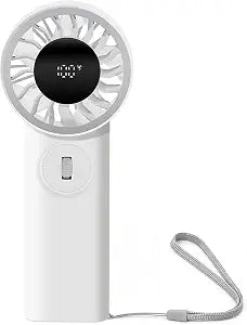 Portable Handheld Fan, 3600mAh Rechargeable Mini Fan with LED Smart Display, 5 Speeds Small Personal Pocket Fan, 3-12H Battery Life, USB-C Hand Fan for Travel (WHITE)
