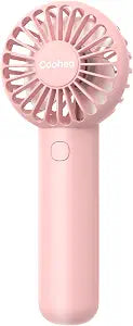 Coohea Mini Handheld Fan, Small Cute Design, 3 Powerful Speeds, USB Rechargeable Battery Operated, Personal Portable Fan with Base & Lanyard, for Eyelash Makeup Travel Beach Office Desk, Pink
