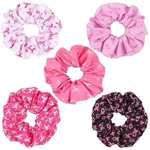 Breast Cancer Awareness Hair Scrunchies Pink Ribbon Hair Ties for Women 5PC