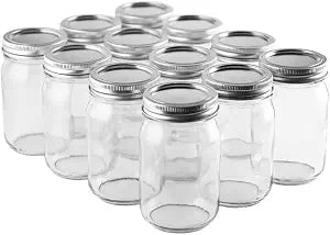FastRack Regular Mouth Glass Mason Jars with Metal Airtight Lids | 16 oz - Pack of 12 | Large Glass Jars for Food Storage with Lids | Ideal for Canning, Fermentation, Pickling, Kombucha Brewing