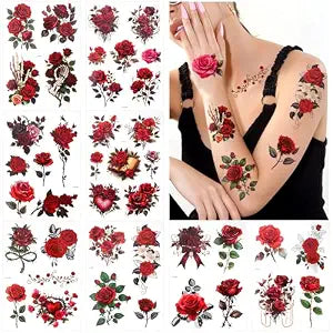 Konsait 8 Sheets Rose Temporary Tattoos for Women Girls, Flower Tattoos Fake Tattoo Rose Flower Body Makeup Tattoo for Valentine's Day Dating Weddings