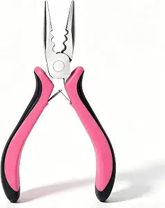 Hair Extensions Pliers, 3-Hole Professional Mini Hair Extension Tool for Installation and Removal, Suitable for Micro and Nano Rings, Feather Extensions, Hair Extension Pliers for Beads(Pink)