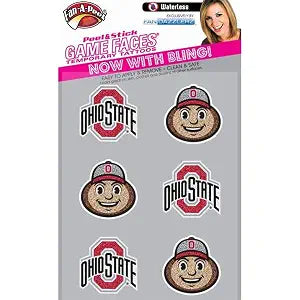 Fan-A-Peel Ohio State Temporary Tattoos - Hypoallergenic Mult-Use Peel and Stick Glitter Temporary Tattoos - Officially Licensed.