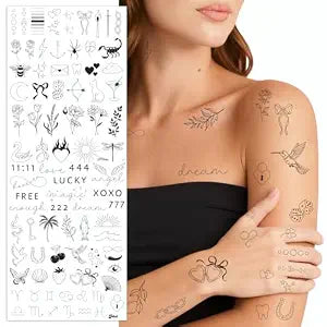 xo, Fetti Realistic Fine Line Tattoos - 166 Styles | Temporary Body Art, Fine Line Tats, Celestial, Holiday Party, Bachelorette, Girly Glam