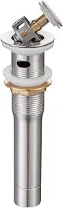 Bathroom Sink Drain Stopper with Overflow, Stainless Steel Pop Up Drain with Detachable Basket Stopper, Lavatory Vessel Basin Drain, Brushed Nickel
