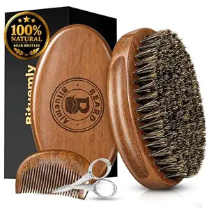 Bituemly Beard Brush, Natural Boar Bristles Beard Brush & Comb Set for Men