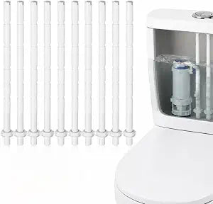 10pcs Toilet Flush Button Rods, Adjustable Toilet Tank Button Pusher Replacement, Plastic Push Flusher Parts Threaded Extension Rods White for Bathroom Water Tank Repair