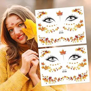 Fall Maple Face Sticker Autumn Maple Face Tattoo Stickers Thanksgiving Temporary Tattoos Stickers Fashion Maple Leaf Art Tattoo Sticker Thanksgiving Party Face Accessories for Body/Facial Makeup