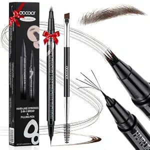docolor Eyebrow Pen, 2-in-1 Brow Pencil and Filling Pen Dual-Ended Brush Tip, Microblading 4D Hair-Like Strokes, Waterproof Eyebrow Pen with Eyebrow Brush for Women(Warm Brown)