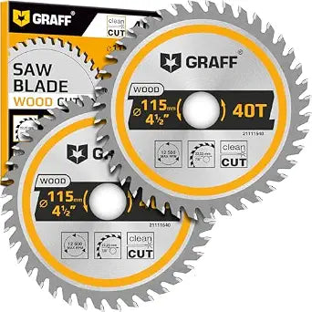 4-1/2 Inch Angle Grinder Circular Saw Blade Set for Wood, Plywood, Laminate, Drywall, Plastic 40-Teeth Wood Cutting Disc from GRAFF