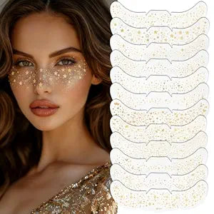 12PCS Glitter Freckles Face Tattoo Gold Sparkle Freckles Makeup Patches