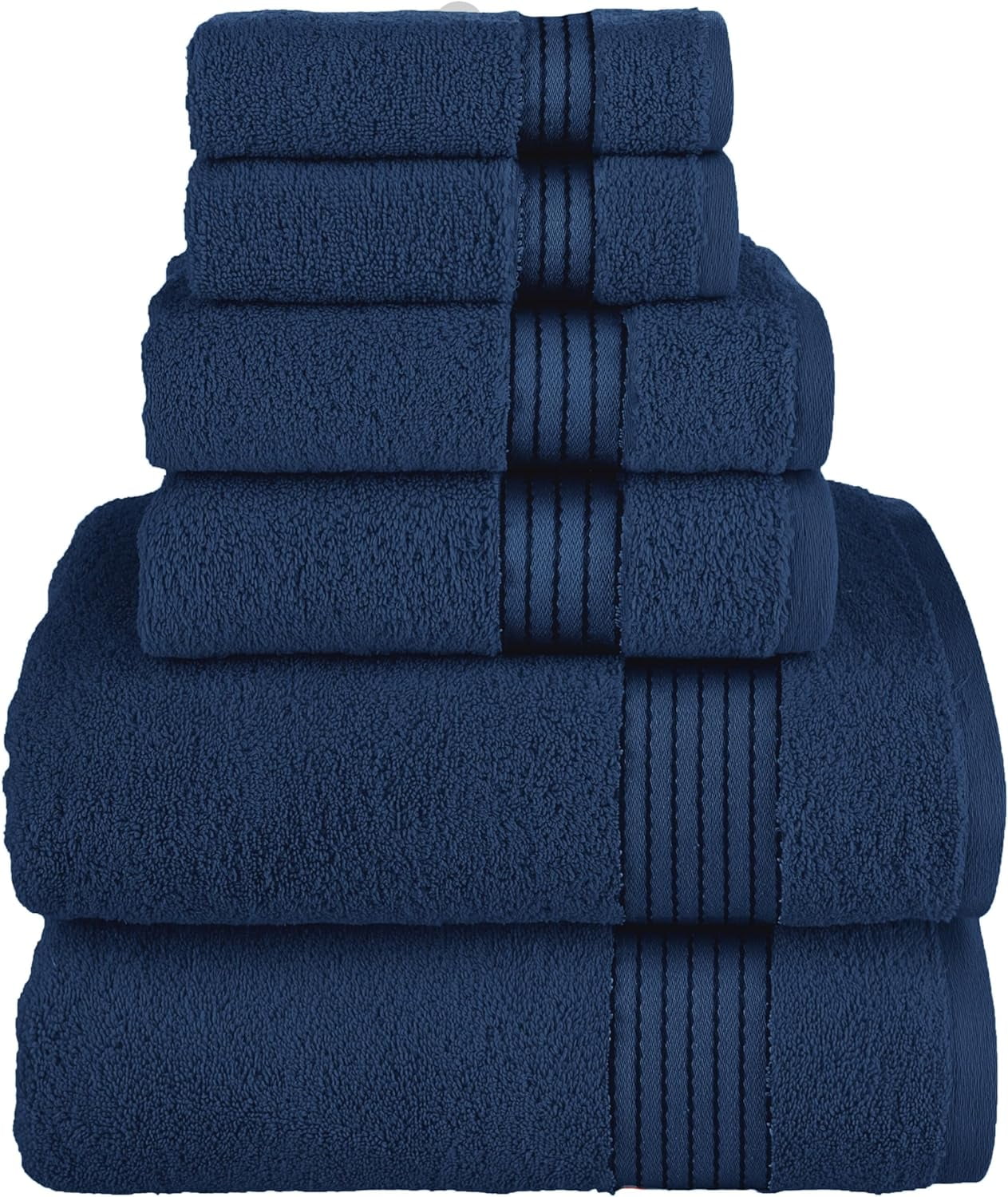 Juego de Toallas de 6 Piezas, 100% Algodón Turco, Toallas Absorbentes Suaves para Baño, 2 Toallas de Baño, 2 Toallas de Mano, 2 Toallitas, Azul Marino