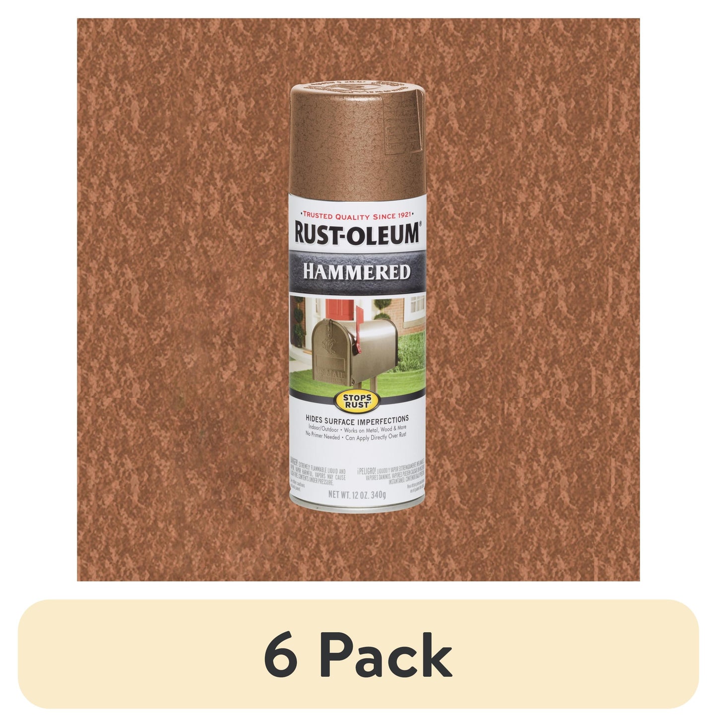 (6 pack) Cobre, Rust-Oleum Detiene el Óxido Pintura en Aerosol Martillada-210849, 12 oz