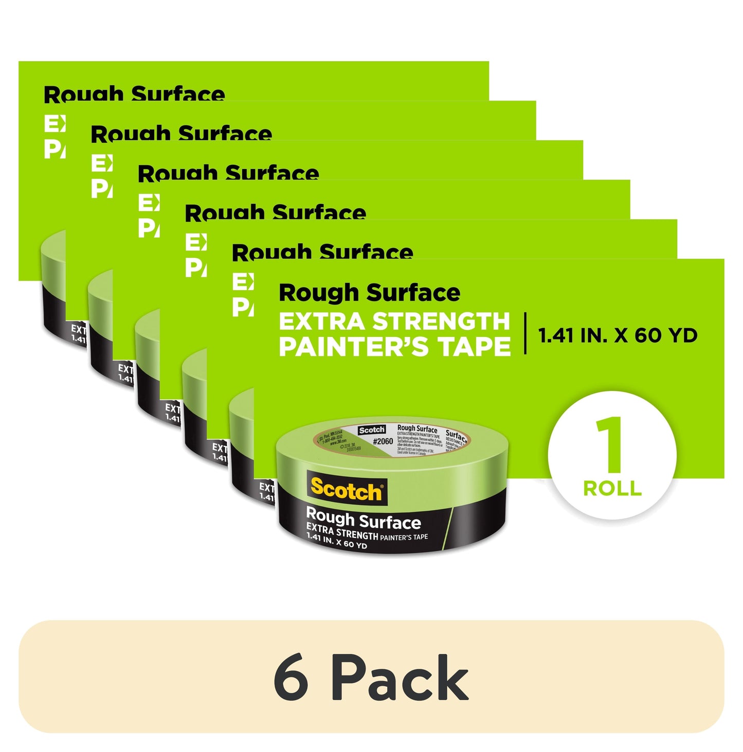 (6 pack) Scotch Rough Surface Painter's Tape, 1.41 in x 60.1 yd, Green, 1 Roll