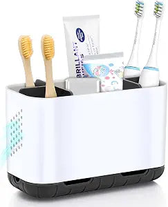 Toothbrush Holders for Bathrooms, Electric Toothbrush and Toothpaste Holder with Adjustable Dividers and Drainage, Kids Toothbrush Organizer for Bathroom Countertop