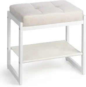 Vanity Stool, Makeup Vanity Chair for Vanity, Ottoman Seat for Bedroom Makeup Living Room,Foot Stool Foot Rest, (Beige&White)