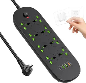 Flat Plug Extension Cord with 8 Wide Space Universal Outlets 4 USB (1 USB C PD 20W), 110-265V, Max 3000w, 6ft Outlet Extender, Wall Mount Power Strip for Home Office Dorm Room Essentials