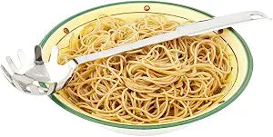 Restaurantware Met Lux 13 Inch Pasta Server 1 Heat-Resistant Spaghetti Fork - Slotted Ergonomic Handle Stainless Steel Noodle Spoon Kitchen Pasta Fork For Cooking Noodles Durable