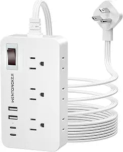 Surge Protector Power Strip - 5Ft Braided Extension Cord Flat Plug with 6 Outlets and 2 USB-A 2 USB-C Ports, 1080 Joules Wall Mounted Charging Station for Office Home ETL (5 FT)