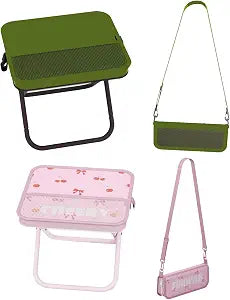 Portable Foldable Camping Stool Chair, OD Green & Pink Cherry