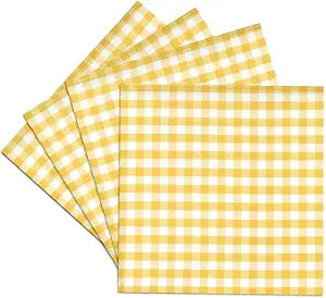3dRose CST_113020_3 Yellow and White Gingham Pattern-Sunny Checkered Rustic Country Kitchen Checked Dining Theme-Ceramic Tile Coasters, Set of 4