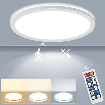LEZOE 18W Motion Sensor LED Ceiling Light dimmable with Remote, 1800lm 8.7Inch 3000K/4000K/6500K Flush Mount Lighting Fixture, Radar Motion Activated Ceiling Lamp for Hallway Porch Stair Closet White