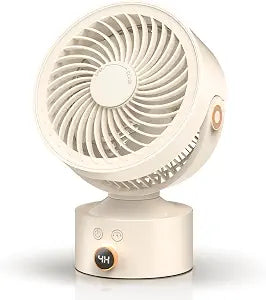 Desk Fan Small Oscillating for Bedroom, 9 Inch Quiet Desk Fan Air Circulator with 3 Speeds, 4H Timer, Rechargeable Desk Fan for Office/Dorm/Room-Beige