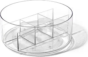 BINO Plastic Round Turntable Organizer with 5 Compartments - Clear | Spinning Divided Turntable Container | Rotating Organizer Storage for Bottle Condiments Fridge Kitchen Counter Pantry Bathroom