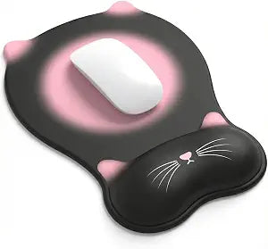 Gel Mouse Pad with Wrist Rest for Mouse Ergonomic Cat Mouse Wrist Rest Non-Slip Silicone Cute Mousepad with Wrist Support for Computer Desk Gaming Laptop Home Office Desk Accessories Black Pink