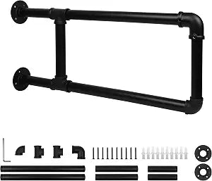 Handicap Grab Bar, 25 Inch Black Industrial Pipe Toilet Safety Support Rails, 1.25" Diameter Iron Pipe Bathroom Grab Bars, Wall Mount Toilet Handrails Hand Grips Grab Bars for Seniors Elderly