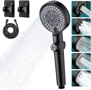 handheld shower head with five-speed pressurized hand shower with large water spraywith 60-inch hose, no-punch stand, the detachable shower head for bathroom upgrades