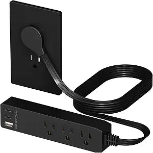 LIDER Outlet Extender with 3 Receptacles, USB-A & 2 USB-C Ports, Flat-Plug