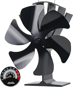Tomersun Wood Stove Fan Heat Powered Stove Fan Heater Fireplace Fan for/Pellet/Wood Burner/Fireplace, with Thermometer