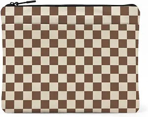 Brown Checkered Laptop Case 13.3 inch, 13-13.3 inch Laptop Sleeve Compatible with 13-13.6 inch Slim Laptops, Aesthetic Plaid Soft Computer Sleeve Bag with Pocket for Women Men Birthday